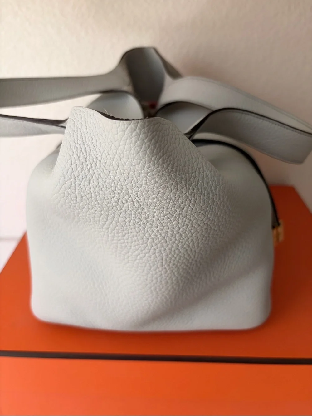 Hermes Bleu Pale Clemence Leather Picotin 22 Authentic